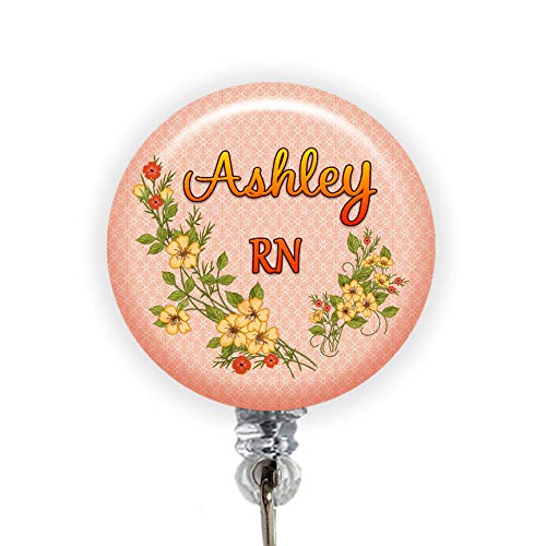 FloralPeach ID Reel Nurse Badge Reel Custom ID Reel ID Badge Holder Retractable ID Reel Name Badge Reel Personalized ID Reel Nurse Badge Holder ID Badge Reel- 021