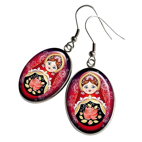 Boucles d'oreilles Matriochka motif traditionnel russe rouge noir poupées russes bijou femme
