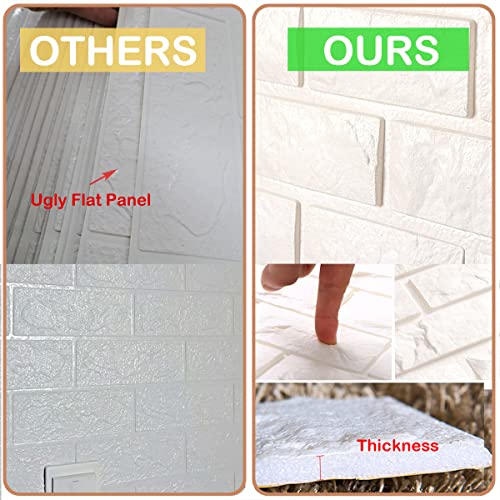 Image of 20 Pieces 3D Wall Panels, White Brick Printable 3D Wallpaper Stick and Peel, Self-Adhesive Waterproof Foam Faux Brick Sconce for Bedroom, Bathroom, Kitchen, Fireplace (2.1 m Coating)
