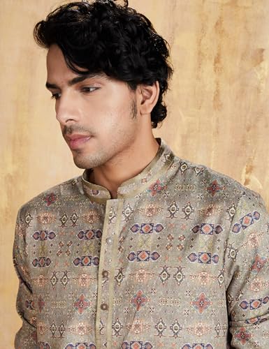 Image of Amazon Brand - Symbol Men's Polyester Festive Printed Long Kurta (Regular Fit)