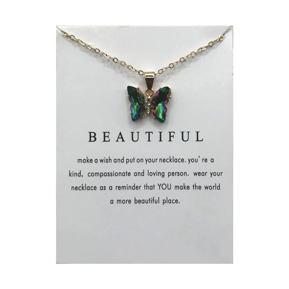 Pingyongchang Crystal Butterfly Pendant Necklace With Card Bohemian 18K Gold Plated Chain Insect Resin Chokers for Friend Women Friendship Mother's