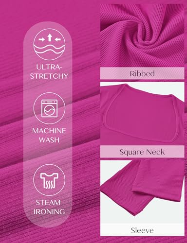 Buauty Women's Crop Tops Square Neck Shirts Long Sleeve Cropped Tshirts Fitted Tees Ribbed Basic Clothes Sexy Y2k Casual 2024 - Image 4