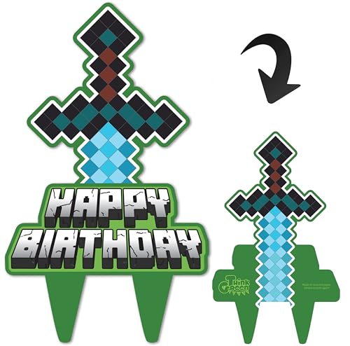 Mining Craft Pixel Gamer Gaming Birthday Cake Topper Video Game Mine Party