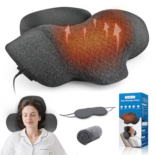 3-in-1 Neck Massager Pillow with Heat, Vibration and Cervical Traction, Ergonomic Neck Support Aid and Neck Support Pillow for Pain Relief, Deep Tissue Neck and Shoulder Massager