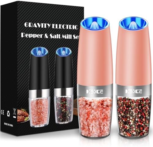 Sweet Alice Gravity Electric Pepper Grinder, Salt or Pepper Mill & Adjustable Coarseness, Battery Powered with LED Light, One Hand Automatic Operation (Set/Coral)