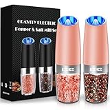 Sweet Alice Gravity Electric Pepper Grinder, Salt or Pepper Mill & Adjustable Coarseness, Battery Powered with LED Light, One Hand Automatic Operation (Set/Coral)