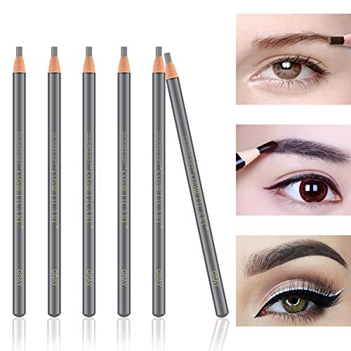 Ownest 6Pcs Pull Cord Peel-off Eyebrow Pencil Tattoo Makeup and Microblading Supplies Set for Marking, Filling and Outlining, Waterproof and Durable Permanent Eyebrow Liner-Gray