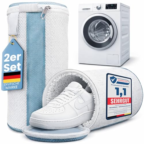 Schuhwaschbeutel Waschmaschine/Sneaker Waschbeutel 32x19 cm mit stabilem Metall-Reißverschluss/wasserdurchlässiger Wäschesack für Schuhe schützt Schuhe & Waschmaschine/Inkl. E-Book
