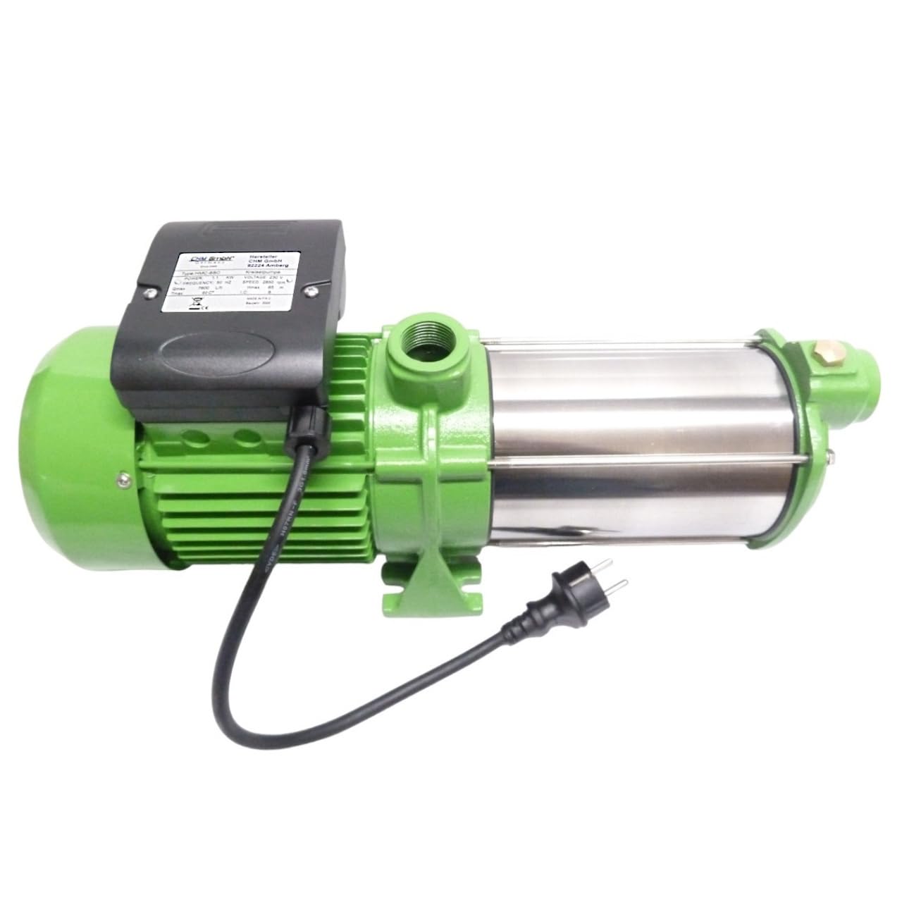 Kreiselpumpe Edelstahl 1,1 KW 5400 L/h 6,5 Bar Druck Gartenpumpe mit Edelstahlschaufelräder