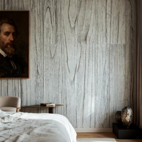 VAMUEGO Real Wood Wall Panels, Rustic Wall Planks for Interior Wall Decor, Peel and Stick Self Adhesive Shiplap Farmhouse for Bedroom Kitchen (12 Sheets/14.50 Sq Ft/Box) (Modern Cool Gray)