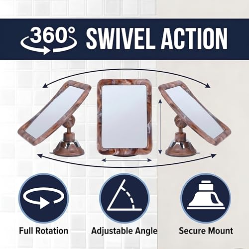 Image of MIRRORVANA Fogless Shower Mirror for Shaving - Shatterproof Surface, Upgraded Suction Cup, and 360 Swivel Design - 6.3 inch x 6.3 inch (Cocoa Marble Print)