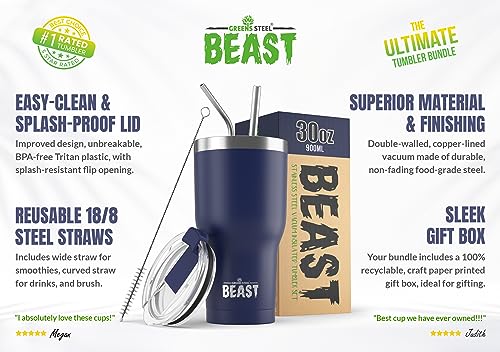 Image of Beast 30 oz. Royal Blue Tumbler Stainless Steel Vacuum Insulated Rambler Coffee Cup Double Wall (30 oz, Royal Blue)