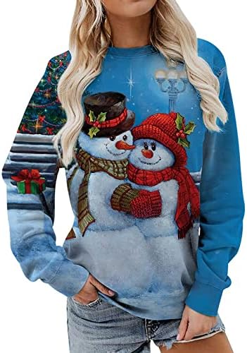 Women's Christmas Snowman Sweatshirts Cute Graphic Tops Holiday Loose Fit Long Sleeve Shirts Girl Pullovers
