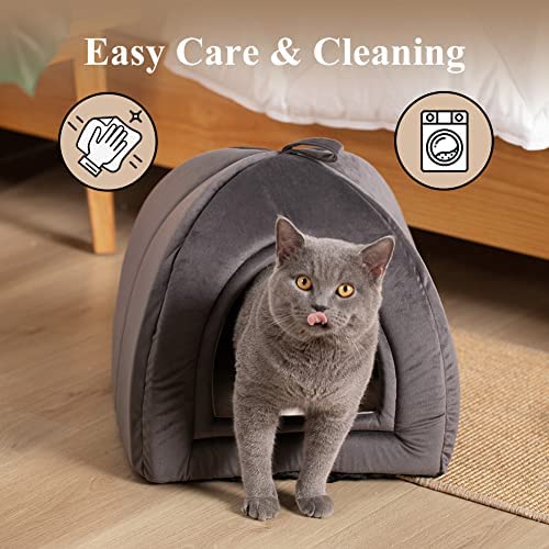 KASENTEX Cat Bed for Indoor Cats, 2-in-1 Cat House Pet Supplies for Large Cat or Small Dog - Animal Cave, Cat Tent with Removable Washable Pillow Cushion (DarkÂ Grey, 19x19x19)