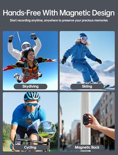 Image of 4K Mini Body Action Cameras POV Body Cam, 64GB Sports Camera with Audio Video Recording, Portable WiFi Magnetic Wearable Waterproof Thumb Camera for Motorcycle Vlogging Skiing Cycling Hiking-Black