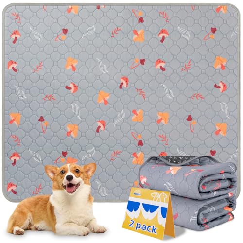 Image of Washable Pee Pads for Dogs, 2-Pack Reusable Dog Pads Large Non-Slip Dog Pee Pads, Waterproof & Absorbent Pet Training Pads for Puppy Playpen, Crate, Whelping Box, Potty Training, Light Grey, 48 inchx 48 inch