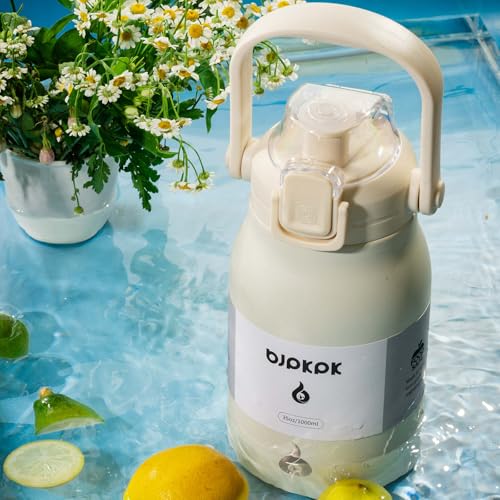 Image of BJPKPK 35oz Insulated Water Bottle with Straw Lid, Stainless Steel Bottle | One-Hand Straw Lid, BPA-Free Leakproof Large Water Bottle with Handle, Keeps Cold & Hot, Vacuum Insulation for Gym & Outdoor