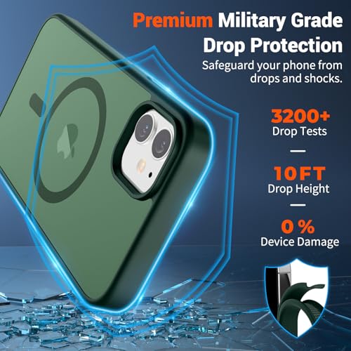 Image of SUPFINE Magnetic for iPhone 12 Case /iPhone 12 Pro Case (Compatible with MagSafe)(Military Grade Drop Protection) Slim Translucent Matte Shockproof with Anti-Fingerprint Phone Case,Forest Green