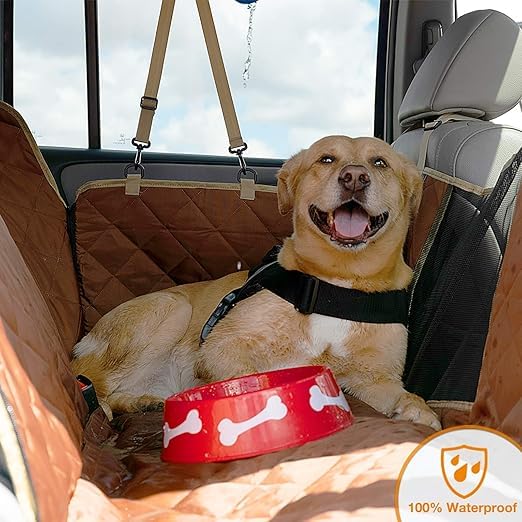 Image of Dog car seat Cover (Mesh Window Hatchback Car seat Cover, Beige)
