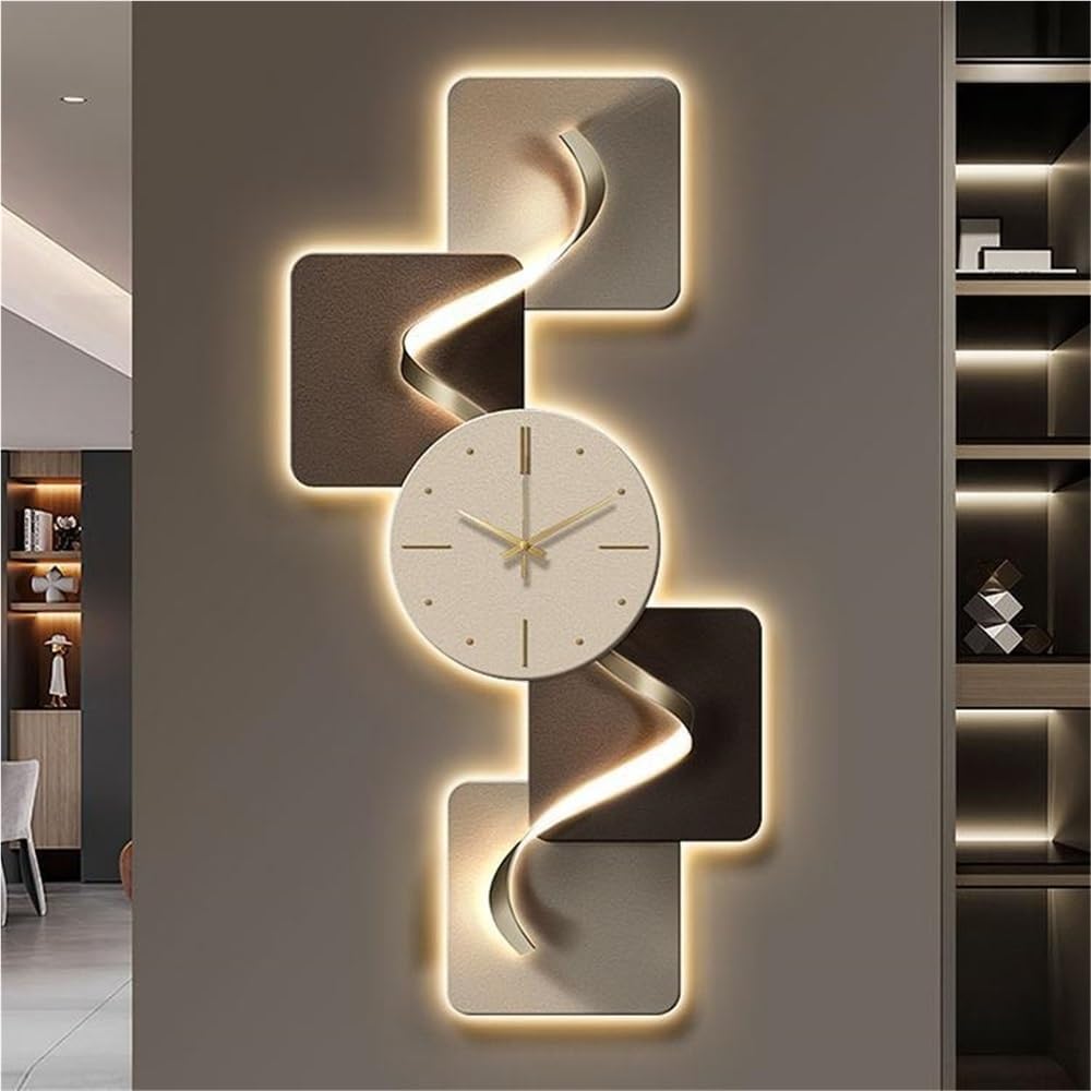 Modern Light Luxury 3D Wall Art with Clock and LED Light