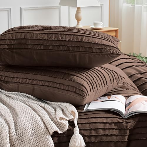 Image of NEXHOME PRO Duvet Cover Full,3 Pieces Boho Tufted Duvet Cover Set, Soft and Lightweight 100% Washed Microfiber Comforter Cover Set for All Season(Dark Brown,80 x 90)-No Comforter
