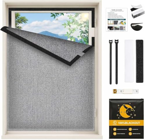 Estor Opaco sin Taladrar,200x150cm Tela Aislante Térmica para Ventanas, Estor Opaco de Lino, 100% Oscurecimiento Total, Protección Solar, Ideal para Dormitorios y Ventanas de Caravana