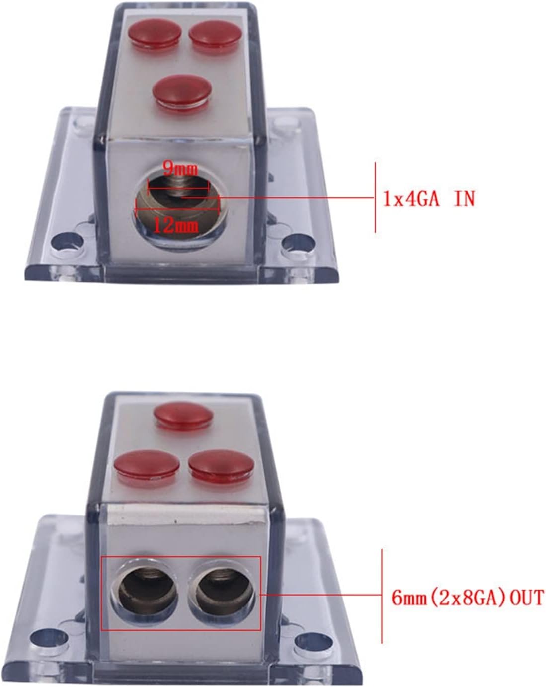 Car Audio Power Supply Distribution 1 * 4GA in 2 * 8GA Out Distribution Block Ground Box Junction Box High Temperature Resistance