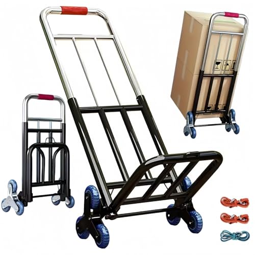 Image of Stair Climbing Trolley Folding Sack Truck, Heavy Duty Hand Truck Foldable Trolley on Wheels, Multi Purpose Sack Truck Moving Trolley, 100kg Load Capacity for Home Office Warehouse Garden Outdoor Use