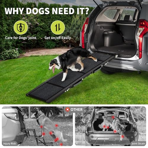 Dog Ramp for Car, 63" Long & 17" Wide Folding Dog Ramps for Car, Portable Pet Car Ramp with Non-Slip Surface, Outdoor Dog Car Ram-p Up to 250 LBS, Extra Wide Steps for SUV Car & Truck by PioneerWorks - Used condition - Image 7