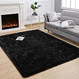 Kelarea Super Soft Shaggy Rug Fluffy Bedroom Carpets, 3x5 Feet Black, Modern Indoor Fuzzy Plush Area Rugs for Living Room Dorm Home Decorative Kids Girls Children's Floor Rugs