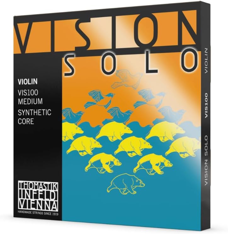 Thomastik Infeld Strings For Violin Vision Solo Set (Silver D) 4/4 Medium, Modern Synthetic Core, Wound, VIS101