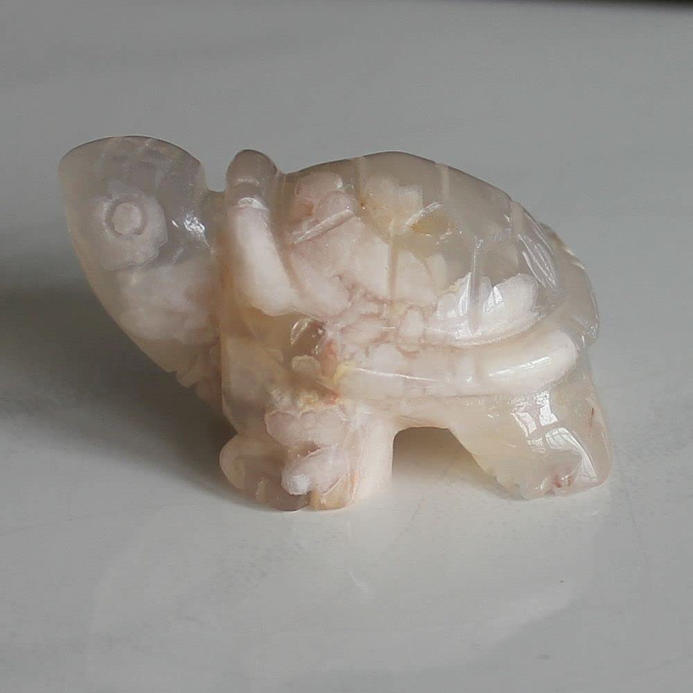 1.5'' Hand Carved Gemstone Crystal Quartz Turtle Animal Figurine Animal Carving (Cherry Blossom Agate)