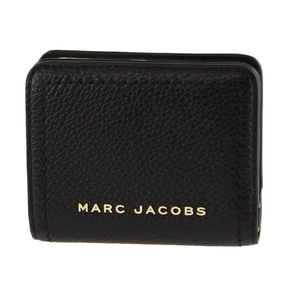 Marc Jacobs S101L01SP21 Black With Gold Hardware Top Stitched Compact Zip Women's Leather Wallet