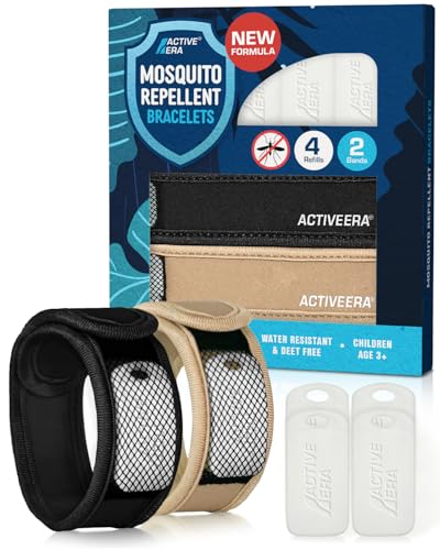 Active Era Mückenschutz Armband (2 Stk) Mückenabwehr Outdoor Camping - Anti Mückenarmband Kinder & Erwachsene + 4 Nachfüll Tab - Nachfüllbar Wasserfest bis zu 40 Tage Schutz 100% DEET frei