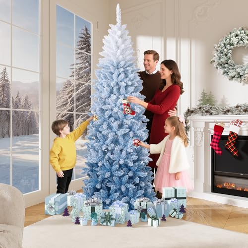 Garvee 6 ft Pre-Lit Christmas Tree with Dual Color Lighting, Gradient Design Slim Christmas Tree with Foldable Metal Leg, Holiday Decoration for Indoor Outdoor, White Blue by Garvee - Image 8
