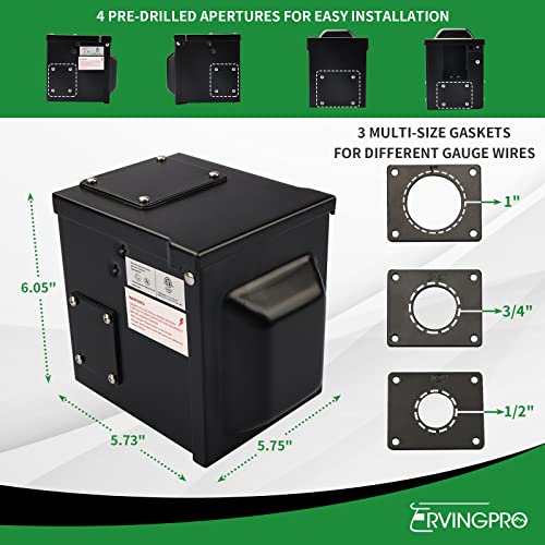 Rvingpro 50 Amp 125/250 Volt Rv/Ev Power Outlet Box Pre-Drilled, Enclosed Lockable Weatherproof Outdoor Electrical Nema 14-50R Receptacle Panel, Etl Listed, With Padlock, Black #TOP2