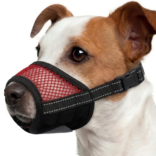 Image of 2 Pack Dog Muzzle, Soft Mesh Muzzles for Small Medium Large Dogs, Breathable Pet Muzzle Adjustable Dog Mouth Guard for Biting Chewing Grooming, Allow Drinking Panting, Red S