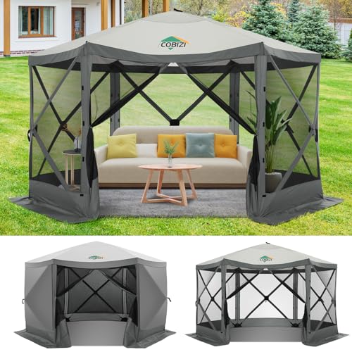Image of COBIZI 12x12 FT Pop Up Canopy Shelter Tent, Large Gazebos On Clearance with Sidewalls, Screened in Gazebo, Screen Tents Portable carpas para Patio for Outdoor Camping, Backyard, Garden, Beach,Grey