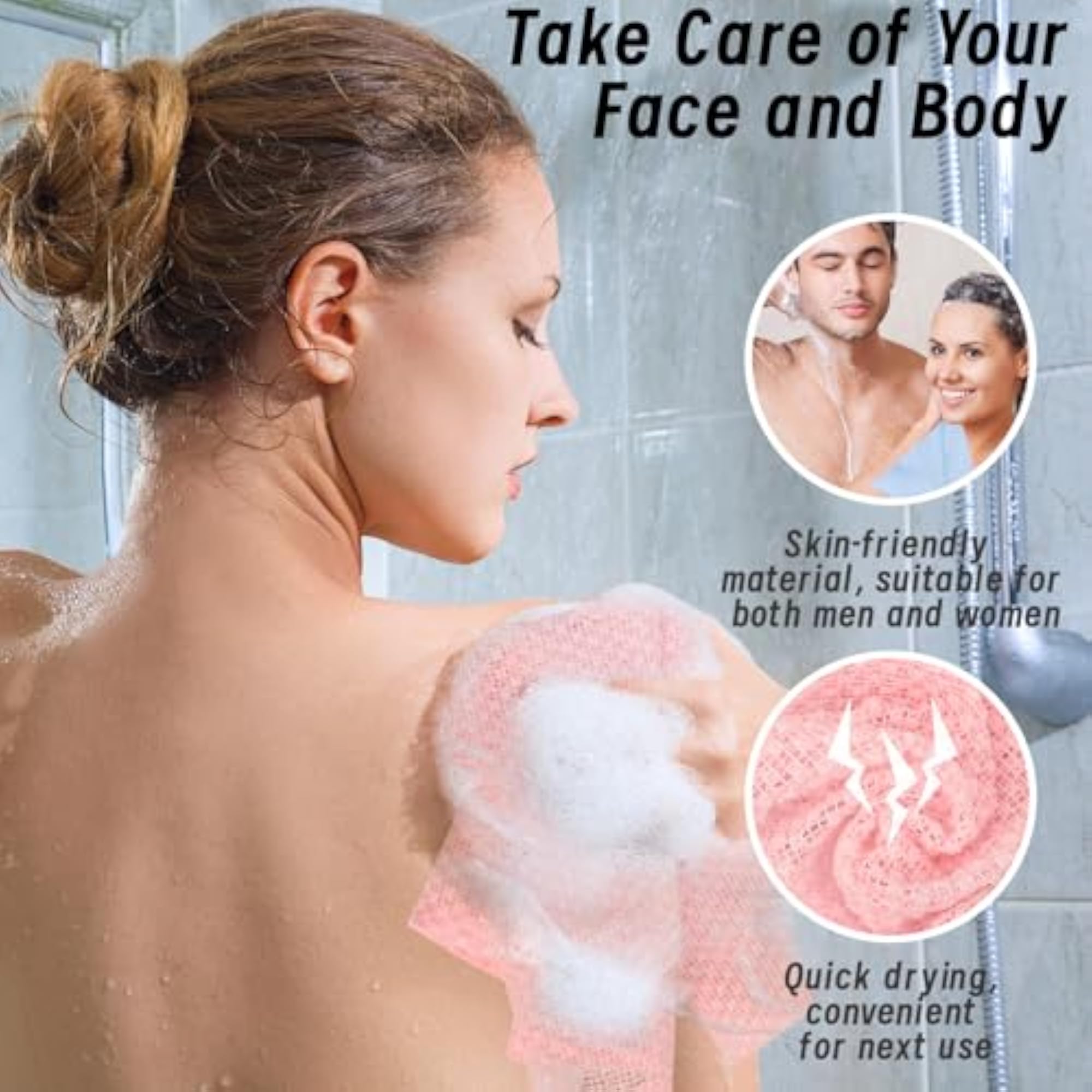 Exfoliating Shower Towel, 2PCS