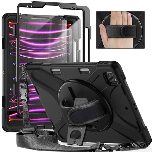 Coque iPad Pro 12.9 robuste avec support rotatif 360 et dragonne ergonomique