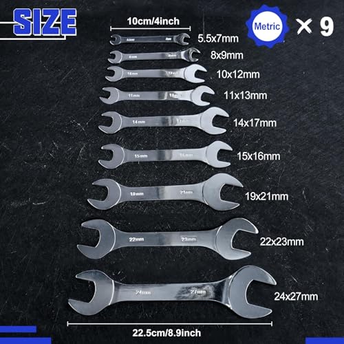 LEONTOOL 9-Piece Super-Thin Open End Wrench Set Metric Including 5.5, 7, 8, 9, 10, 11, 12, 13, 14, 15, 16, 17, 19, 21, 22, 23 - Image 2