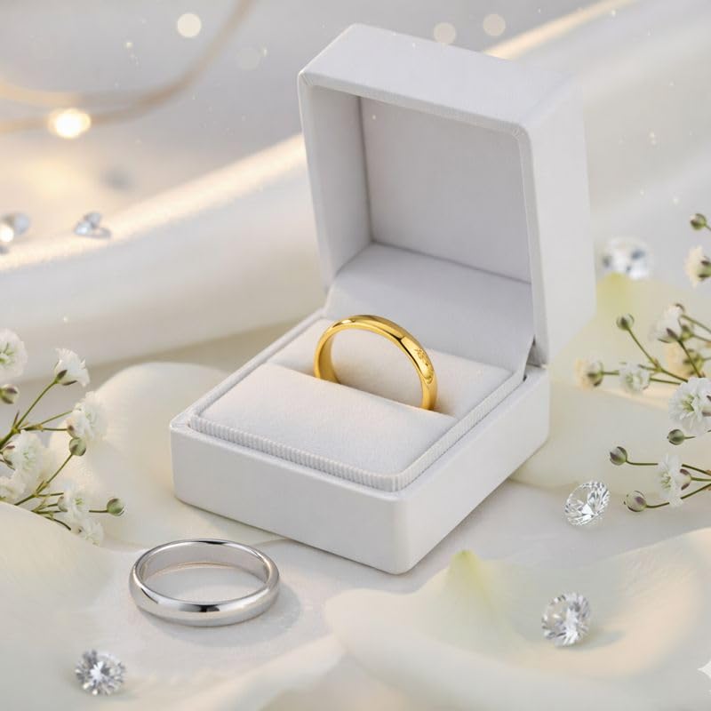 Image of Classic Gold Plated Plain Wedding Band Ring for Men and Women, Minimalist Smooth Design