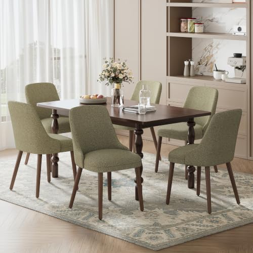 Image of MALOL Upholstered Dining Chairs Set of 6 with High-Back, Green | Dining Room Chair with Wood Legs, Padded Kitchen Chairs for Dining Room /Restaurant /Cafe