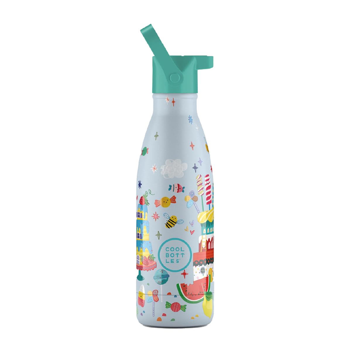 Cool Bottles - Butelka termiczna dla dzieci - Butelka na wodę ze stali nierdzewnej - 350 ml - Candy Land- Zimne napoje 36 godzin i gorące 18 godzin - Wykończenie farbą wytłaczaną - Nie zawiera BPA