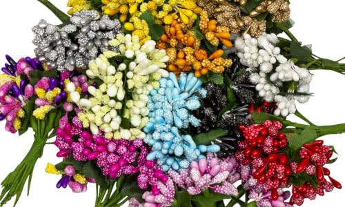 Image of Prokart Premium Pollen Flowers for Hair Accessories, Tiara Making, Jewelry Making and Dress Decoration | 6 Bunch of 12 Pollens Each | (Pack of 72 Pcs) (Golden)