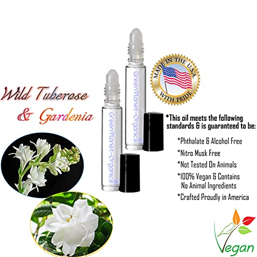Set Of 2X 10 Ml Bottles: Wild Tuberose & Gardenia Perfume (Made In Usa, Phthalate Free & Vegan Oil) #TOP1