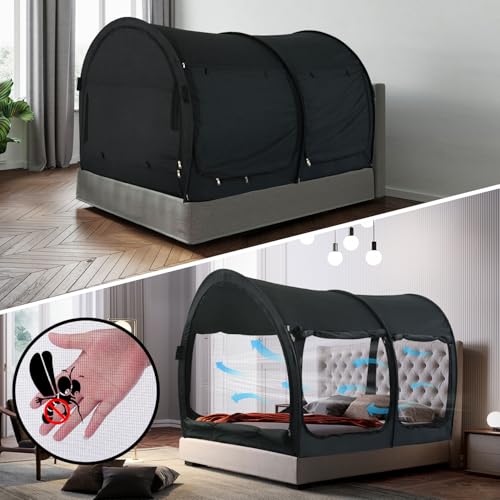 Image of Alvantor Bed Canopy Bed Tents 2-in-1 Dream Tents Privacy Space Twin Size Sleeping Tents Indoor Pop Up Portable Frame Curtains Breathable Gray Cottage Reducing Light & Air Ventilation