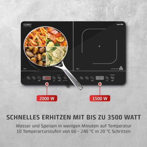 CASO Touch 3500 Induktionskochplatte doppelt mobil, Sicherheitsschalter, 60-240°C, 6 Stufen, Timer...