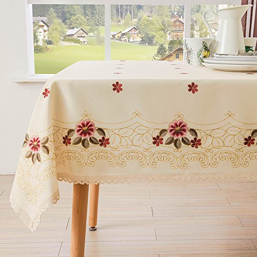 Wewoch VF1 Decorative Red Floral Print Lace Water Resistant Tablecloth Wrinkle Free And Stain Resistant Fabric Tablecloths thumb #1