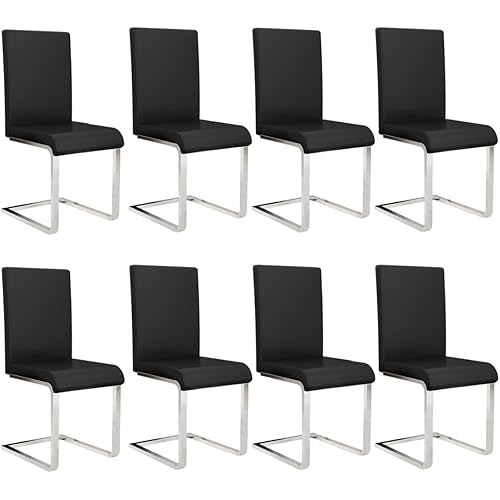 SHGJ&SOFT Modern Dining Chairs Set of 8, Black Faux Leather Upholstered Chairs with Metal Sled Base, High Back Armless Side Chairs for Kitchen, Dining Room, Living Room, Home (Black, 8 PC)